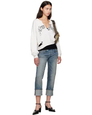 R13 SSENSE限定 'New York' Front Slit クロップド スウェットシャツ - サムネイル4
