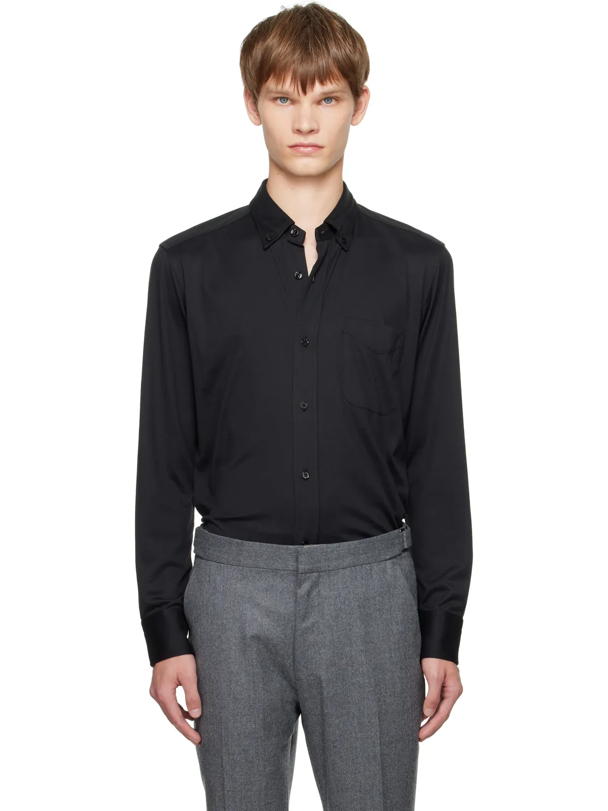 TOM FORD シルクコットン ブレンド ボタンダウンシャツ - 画像1