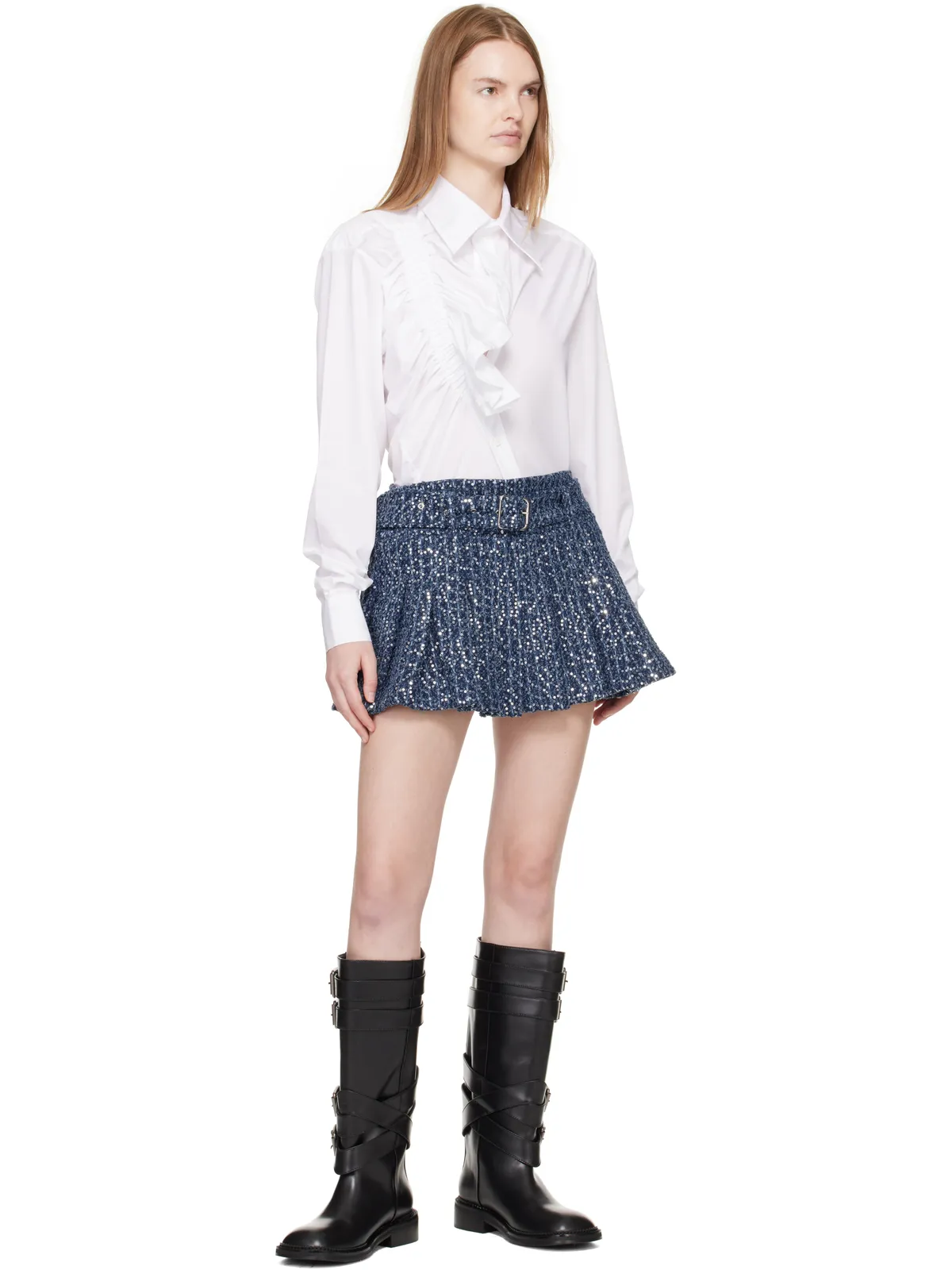 Charles Jeffrey LOVERBOY Rara プリーツ デニム ミニスカート - 画像4