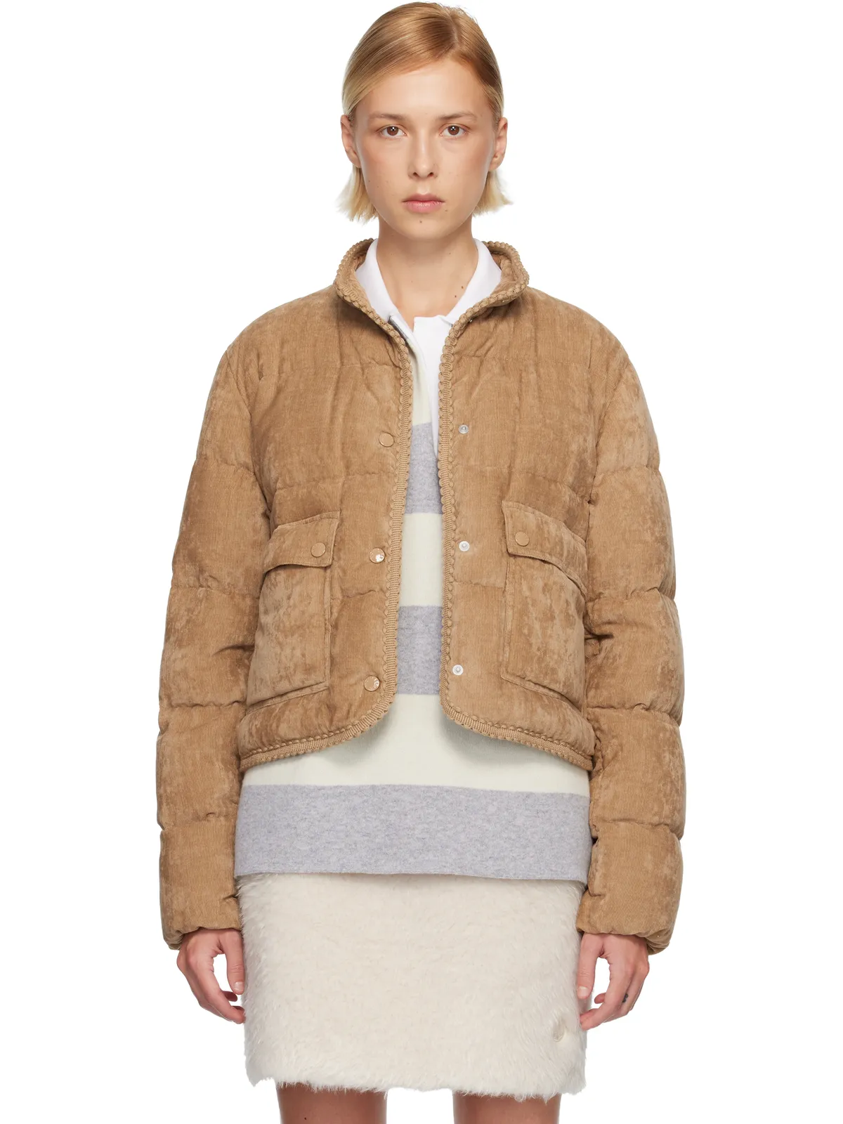 Moncler Essarts Braided Trim コーデュロイ ショート ダウンジャケット - 画像1