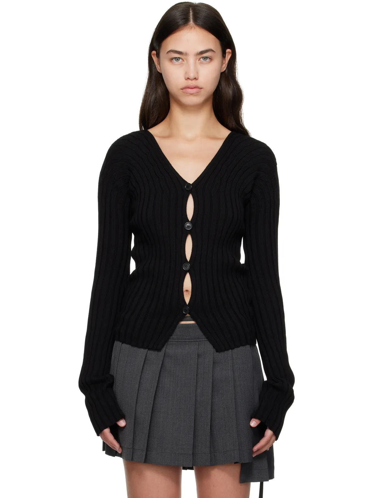 Acne Studios ボタンアップ リブ カーディガン - 画像1