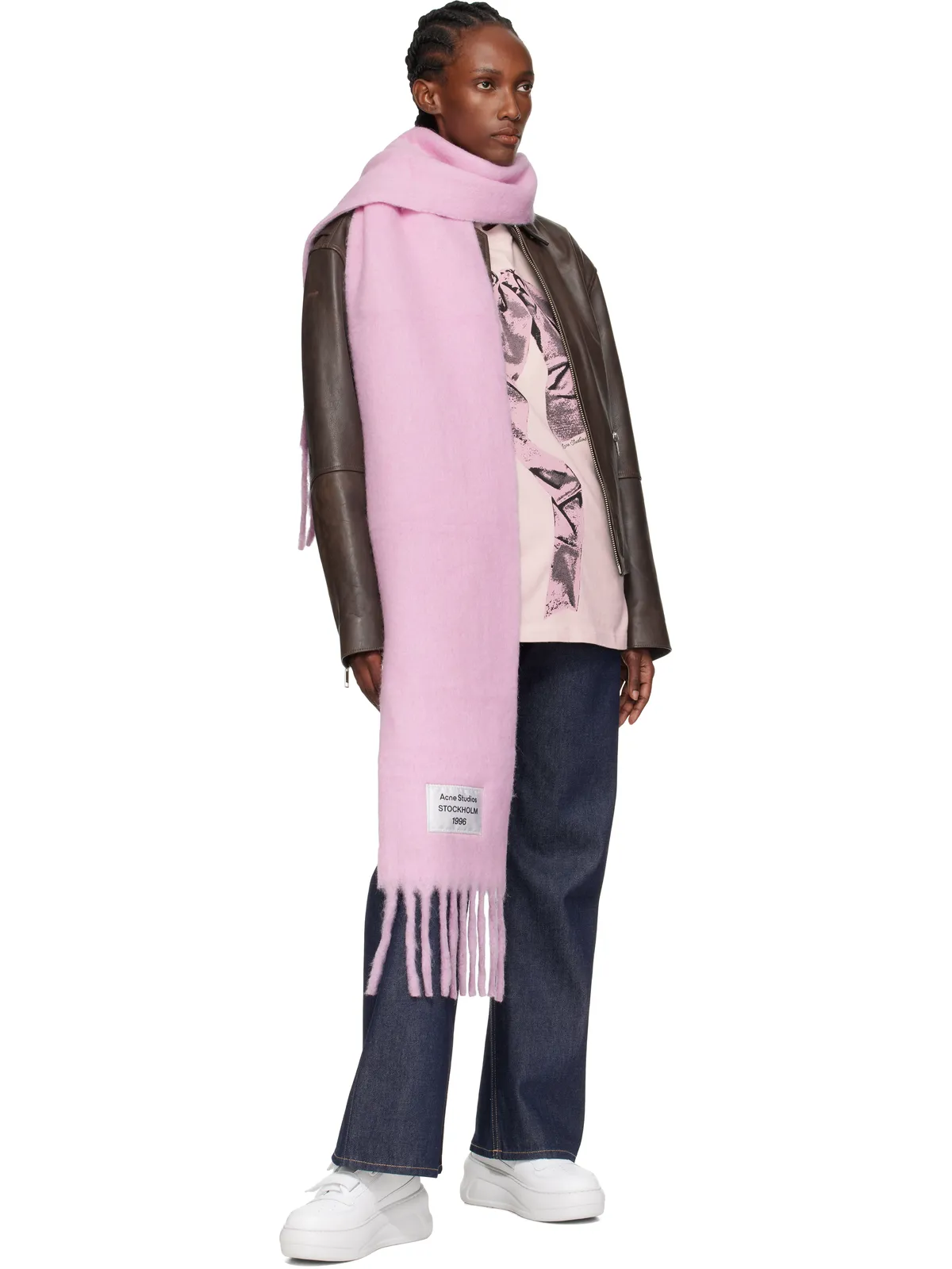 Acne Studios フリンジ ロゴラベル マフラー - 画像3