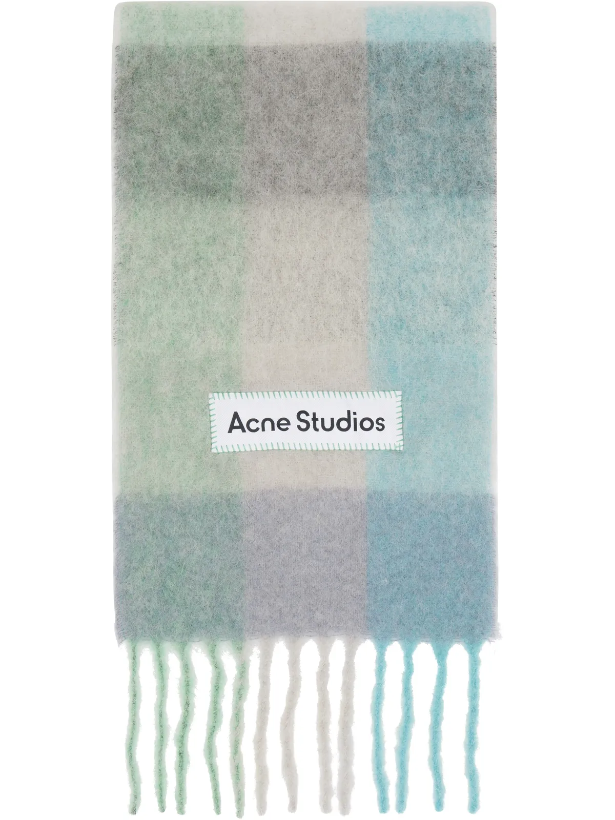 Acne Studios ブロックチェック フリンジ マフラー - 画像1