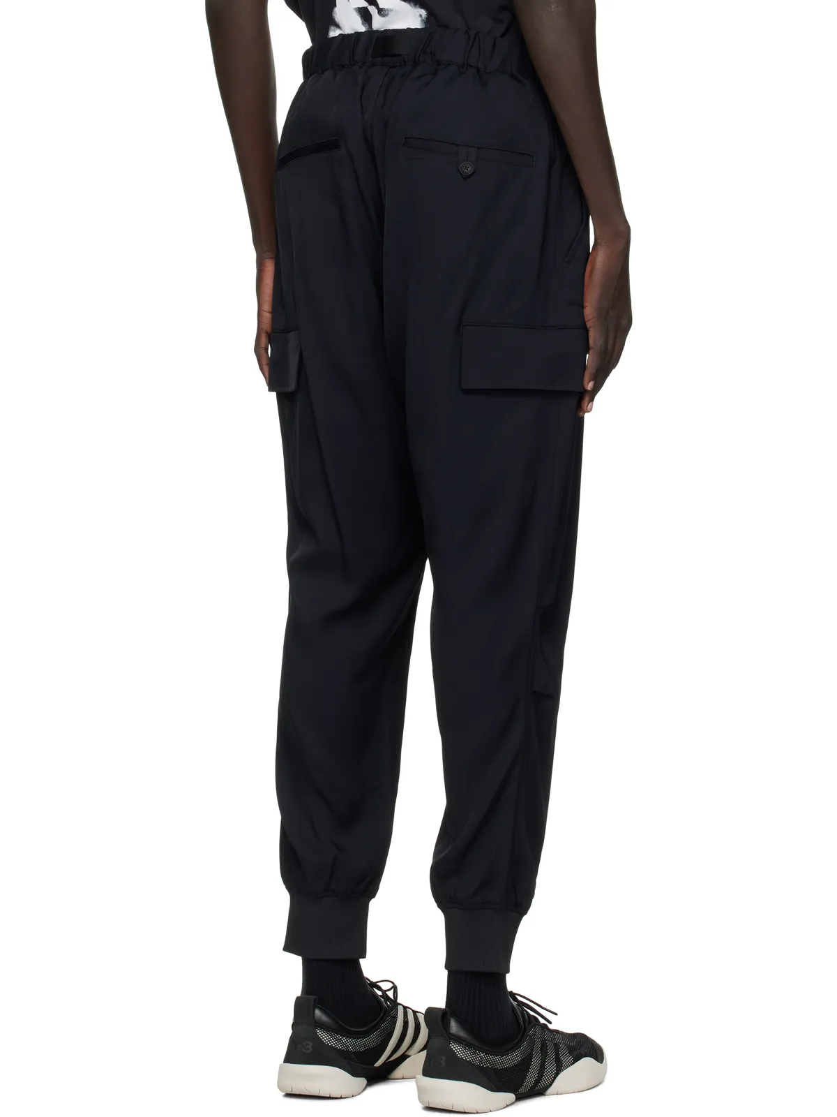 Y-3 ブラック レーヨン ツイル カフ カーゴパンツ - 画像3