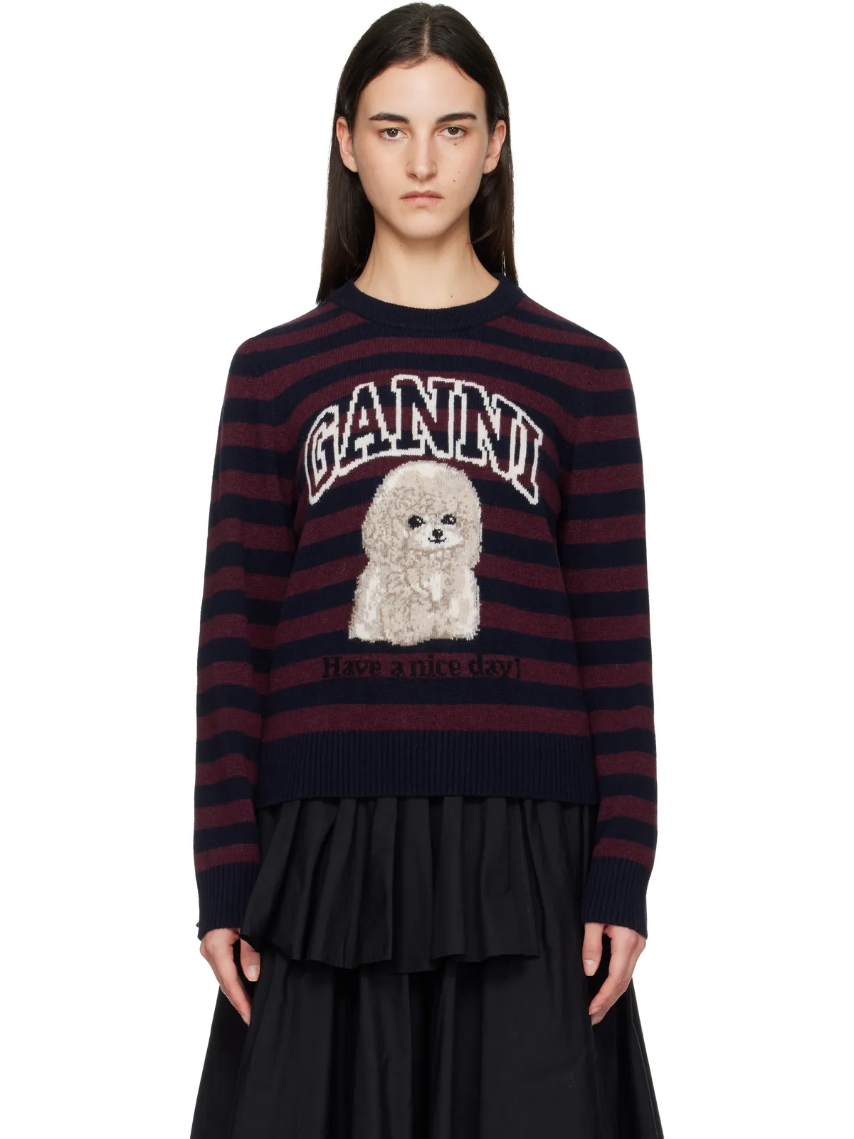 Ganni Graphic Poodle ウールミックス ボーダー セーター - 画像1