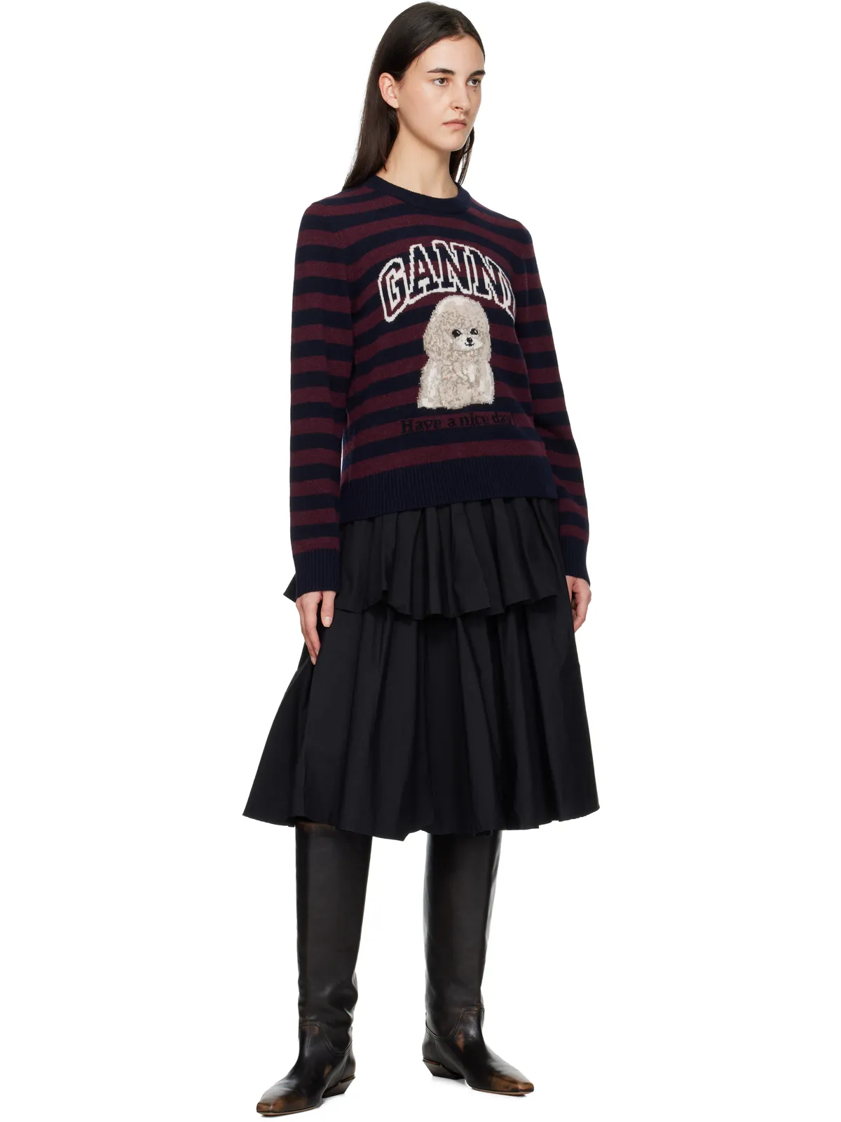 Ganni Graphic Poodle ウールミックス ボーダー セーター - 画像4