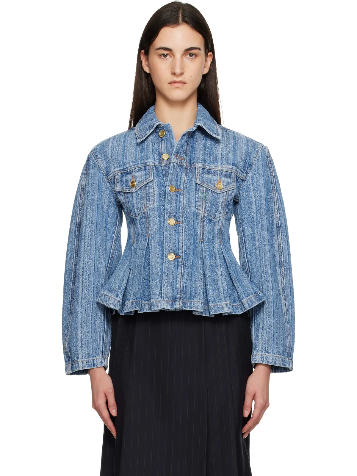 Ganni Striped Pleated デニムジャケット - 画像1