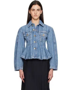 Ganni Striped Pleated デニムジャケット - サムネイル1