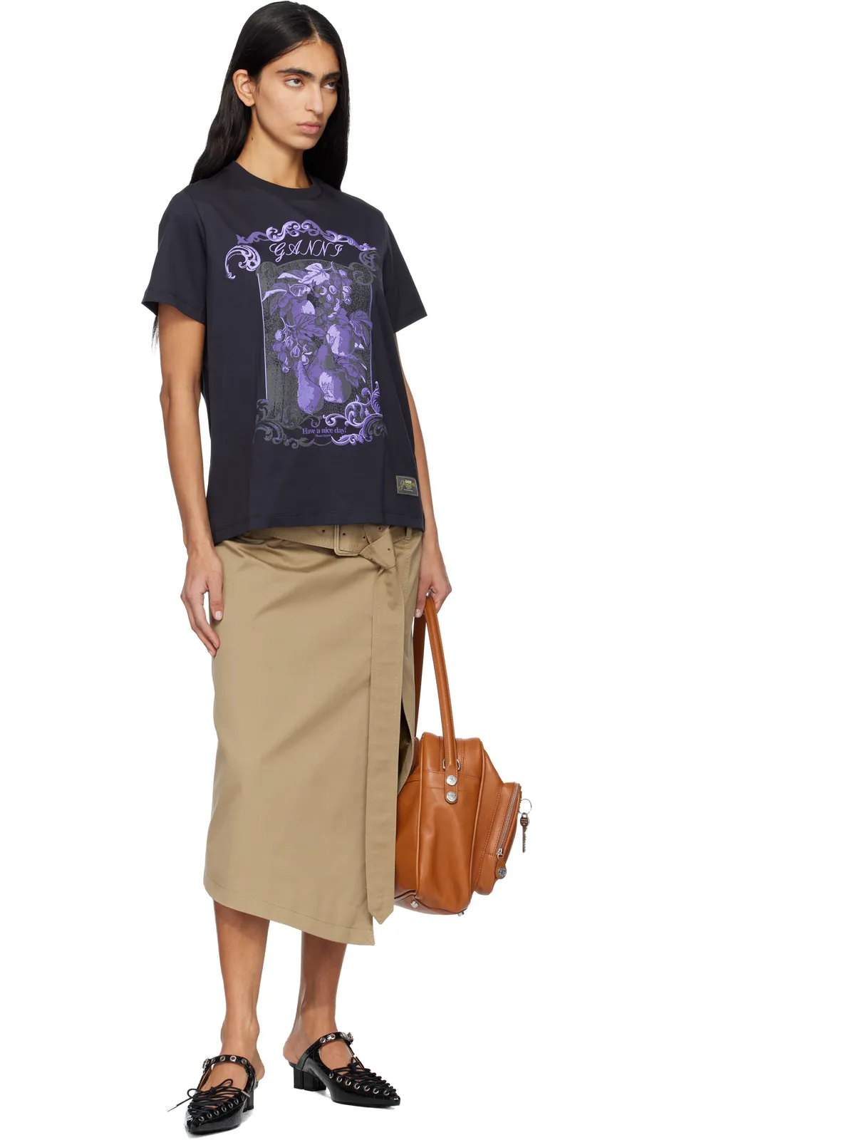 Ganni コットン ダマスク リラックス Tシャツ - 画像4