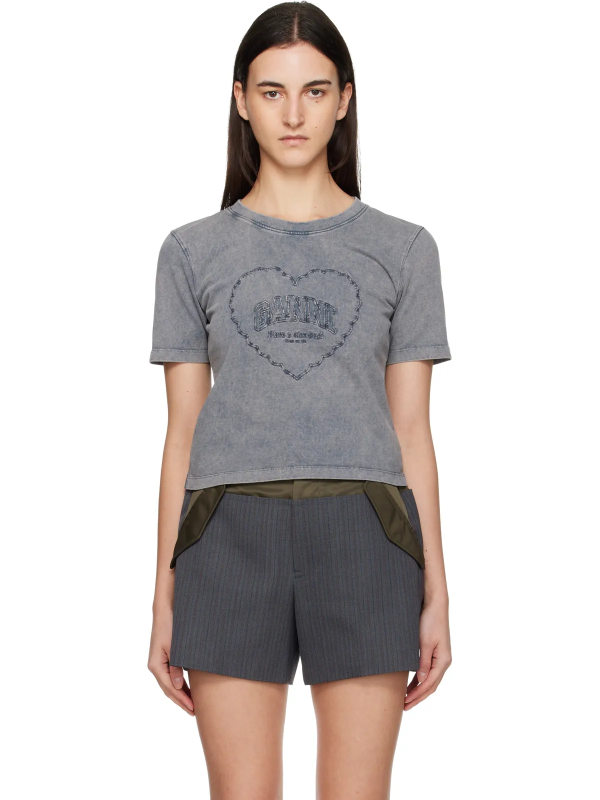 Ganni ウォッシュド ハート クロップド Tシャツ - 画像1