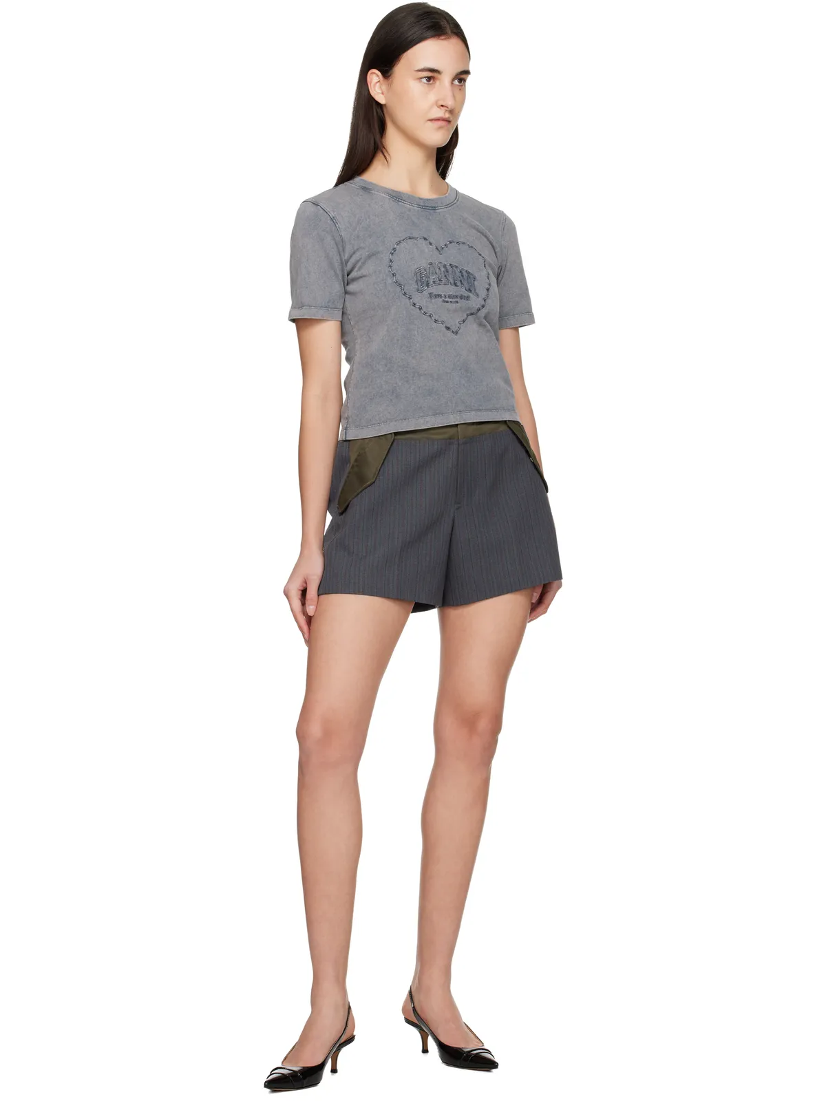 Ganni ウォッシュド ハート クロップド Tシャツ - 画像4
