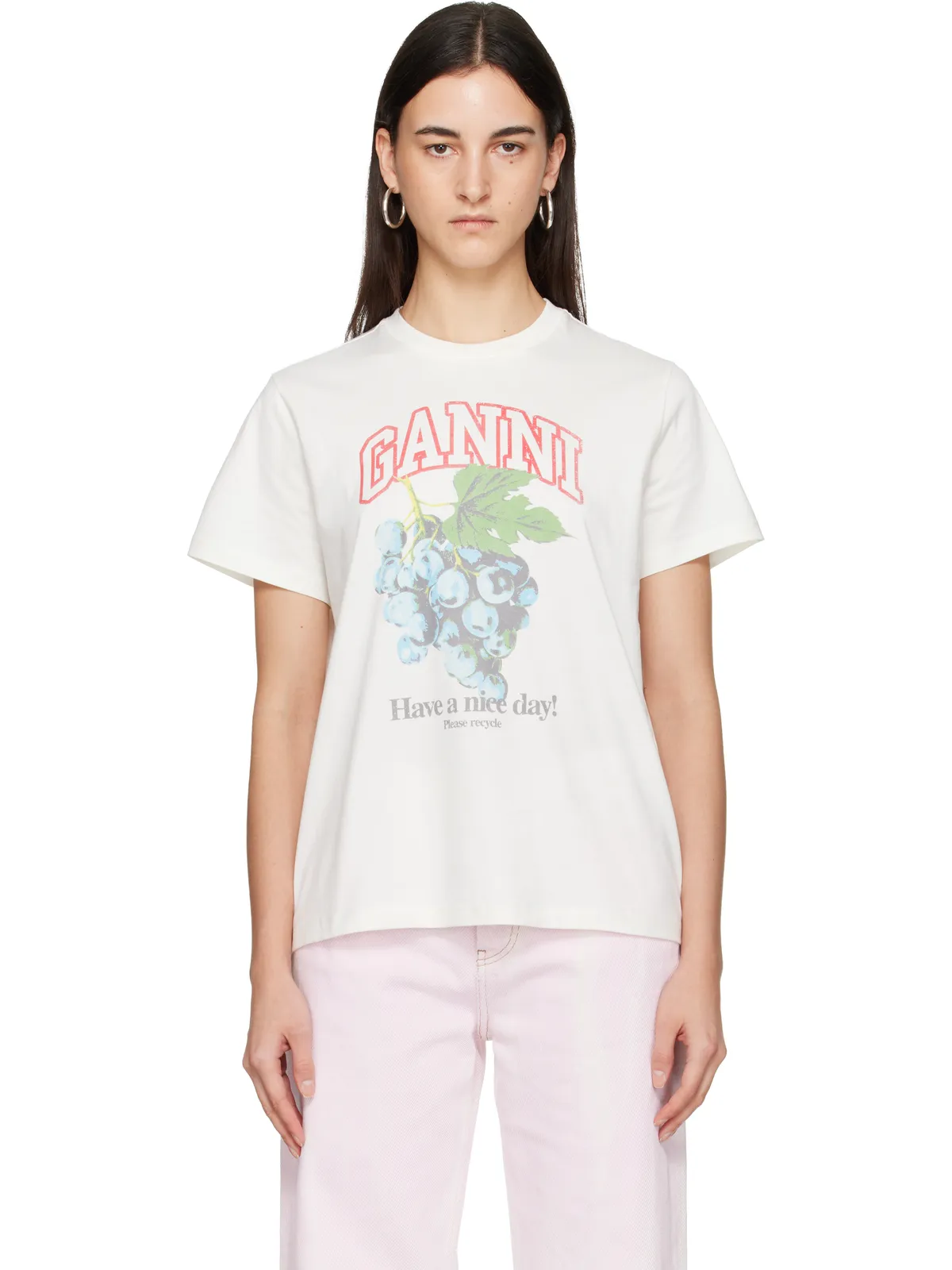 Ganni ベーシック Grapes コットン ジャージ リラックス Tシャツ - 画像1