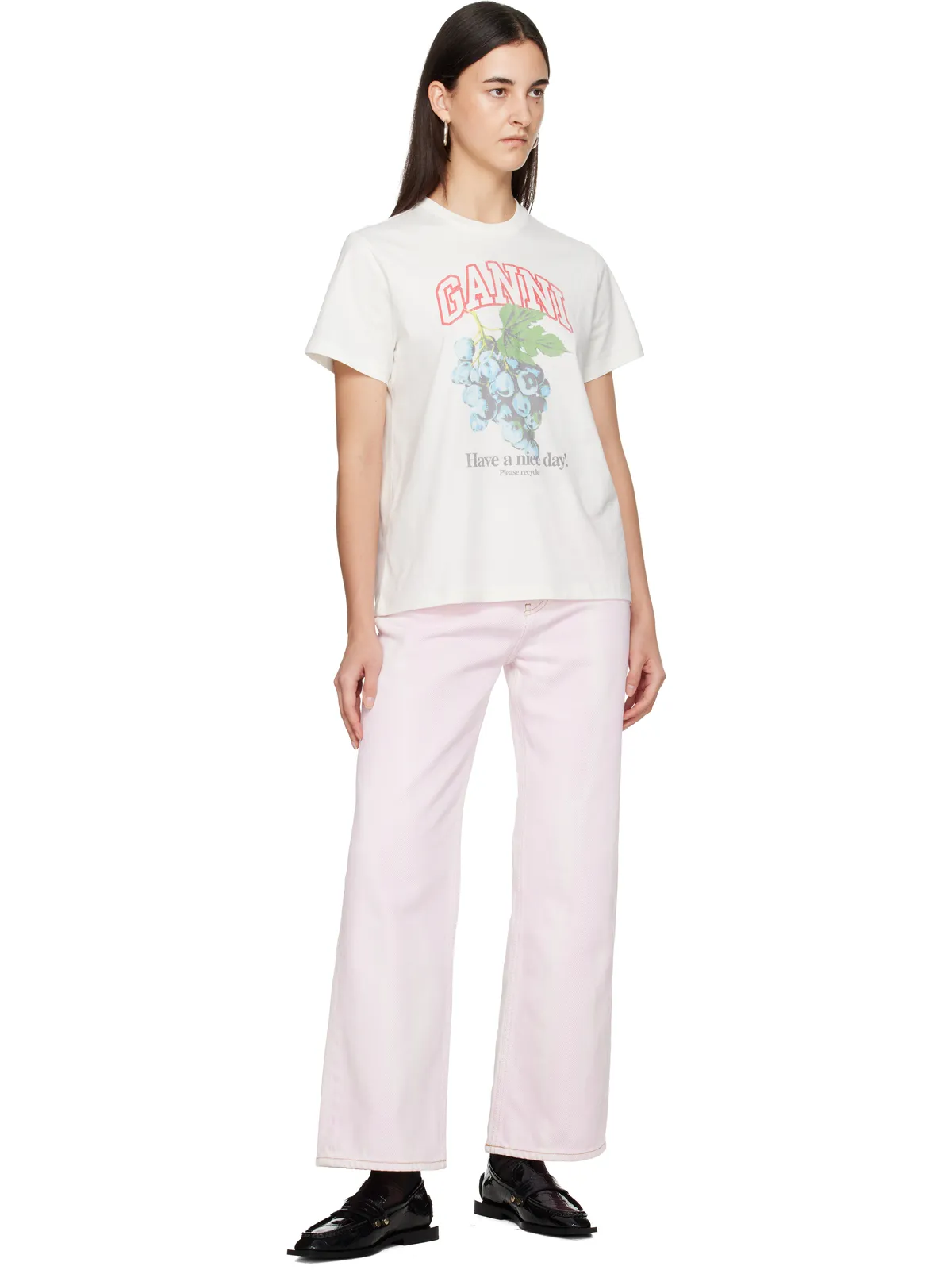 Ganni ベーシック Grapes コットン ジャージ リラックス Tシャツ - 画像4