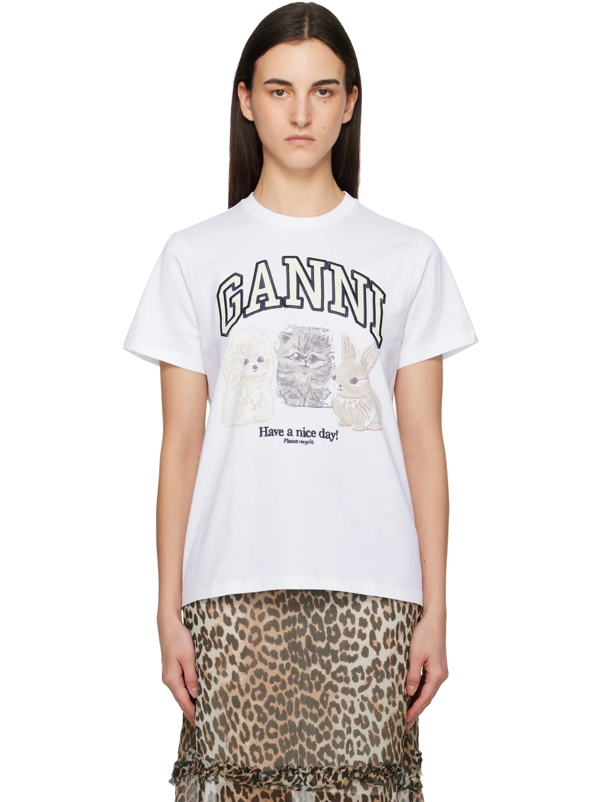 Ganni Animals ベーシック ジャージ リラックス Tシャツ - 画像1