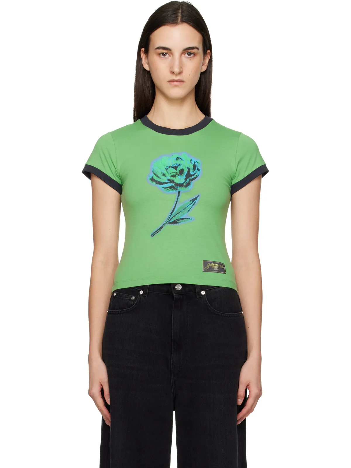 Ganni Basic Peony コットンジャージ ベビーフィット Tシャツ - 画像1