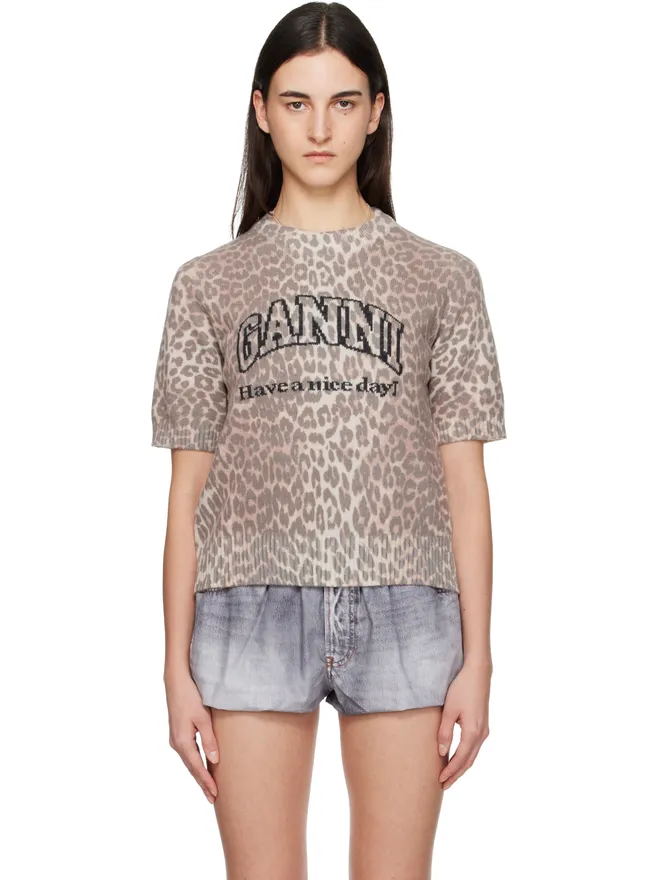 Ganni Ganni レオパード ウールミックス Tシャツの商品画像