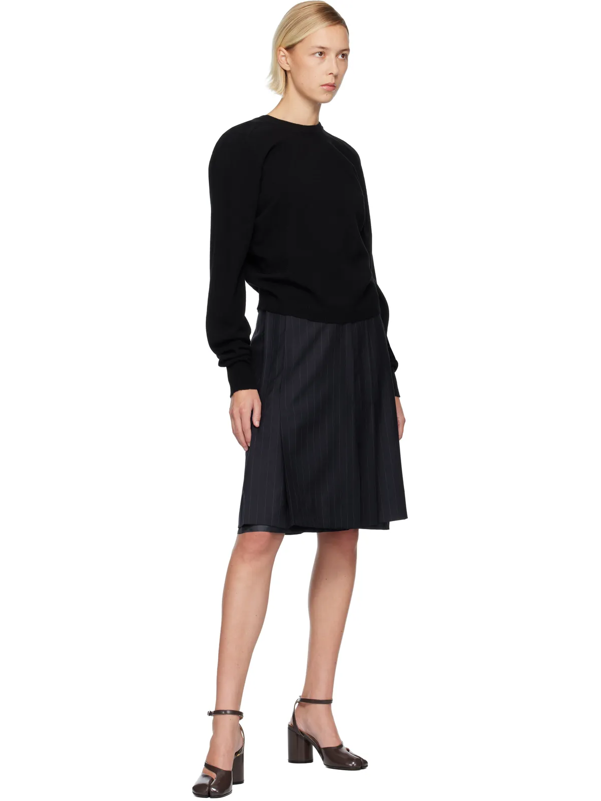 Maison Margiela ストライプ ウール ミディアムスカート - 画像4