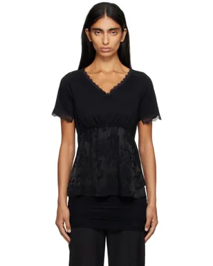 MM6 Maison Margiela コットンジャージ＆レース Tシャツ - サムネイル1