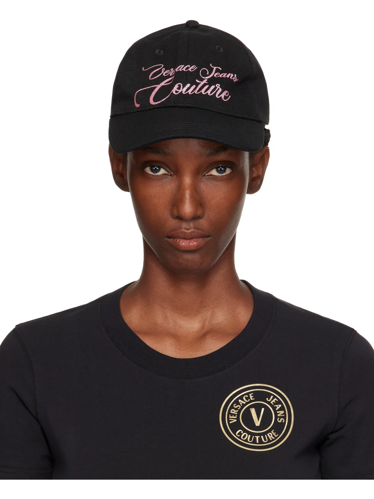 Versace Jeans Couture コットン ロゴ グリッター ベースボールキャップ - 画像1