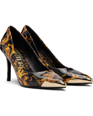 Versace Jeans Couture ブラック＆ゴールド Scarlett Logo Couture Mid ヒール - サムネイル4