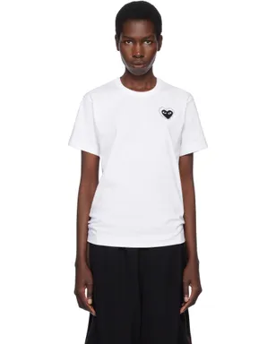 COMME des GARÇONS PLAY ブラックハート メタルストーン エンブレム Tシャツ - サムネイル1