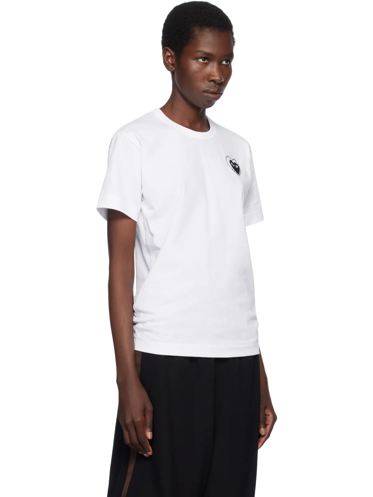 COMME des GARÇONS PLAY ブラックハート メタルストーン エンブレム Tシャツ - 画像2