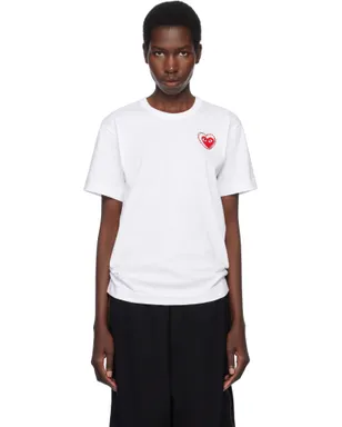 COMME des GARÇONS PLAY レッドハート メタルストーン エンブレム Tシャツ - サムネイル1