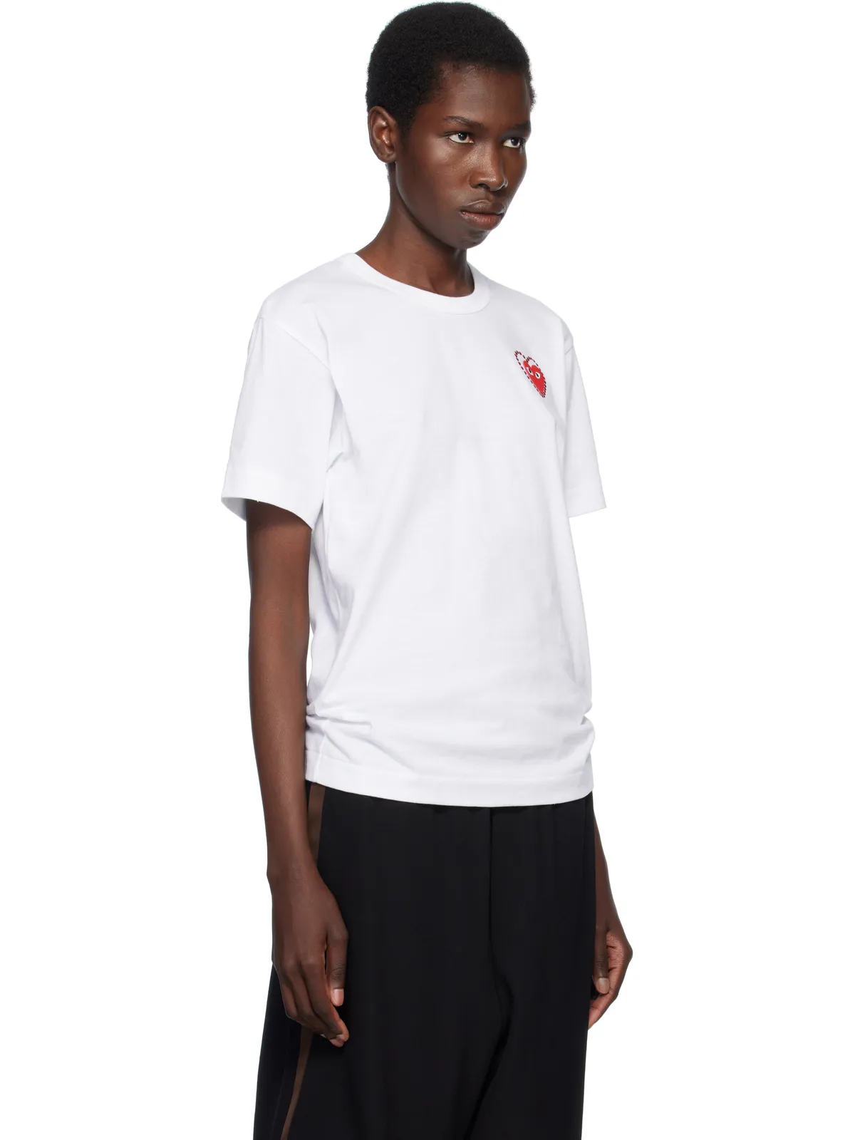COMME des GARÇONS PLAY レッドハート メタルストーン エンブレム Tシャツ - 画像2