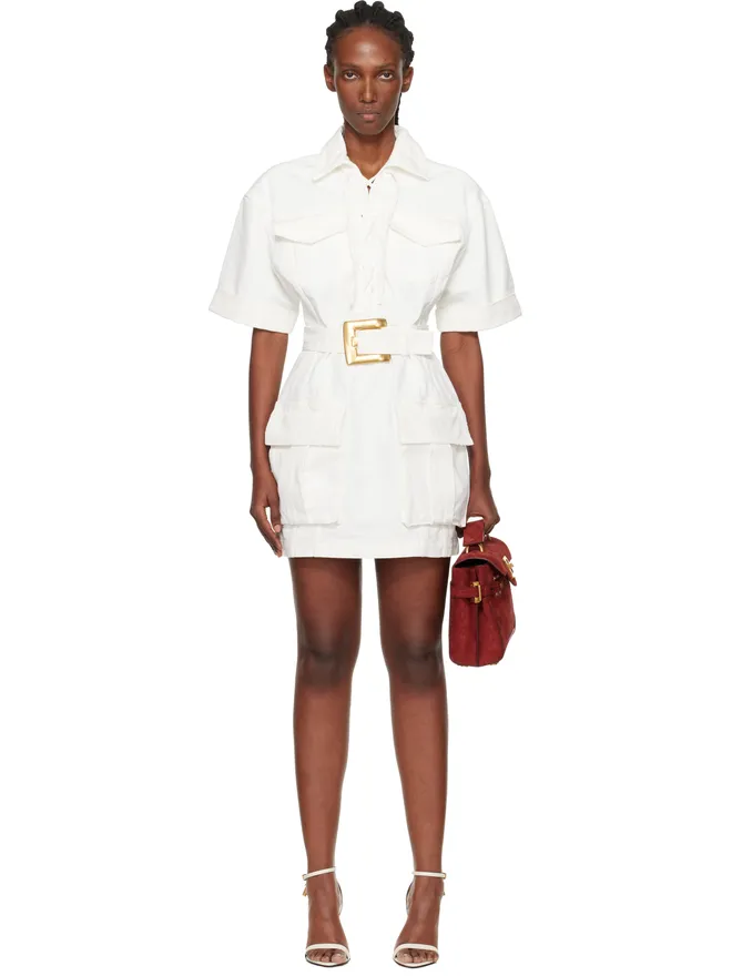 BALMAIN BALMAIN レースアップ キャンバス ミニワンピースの商品画像