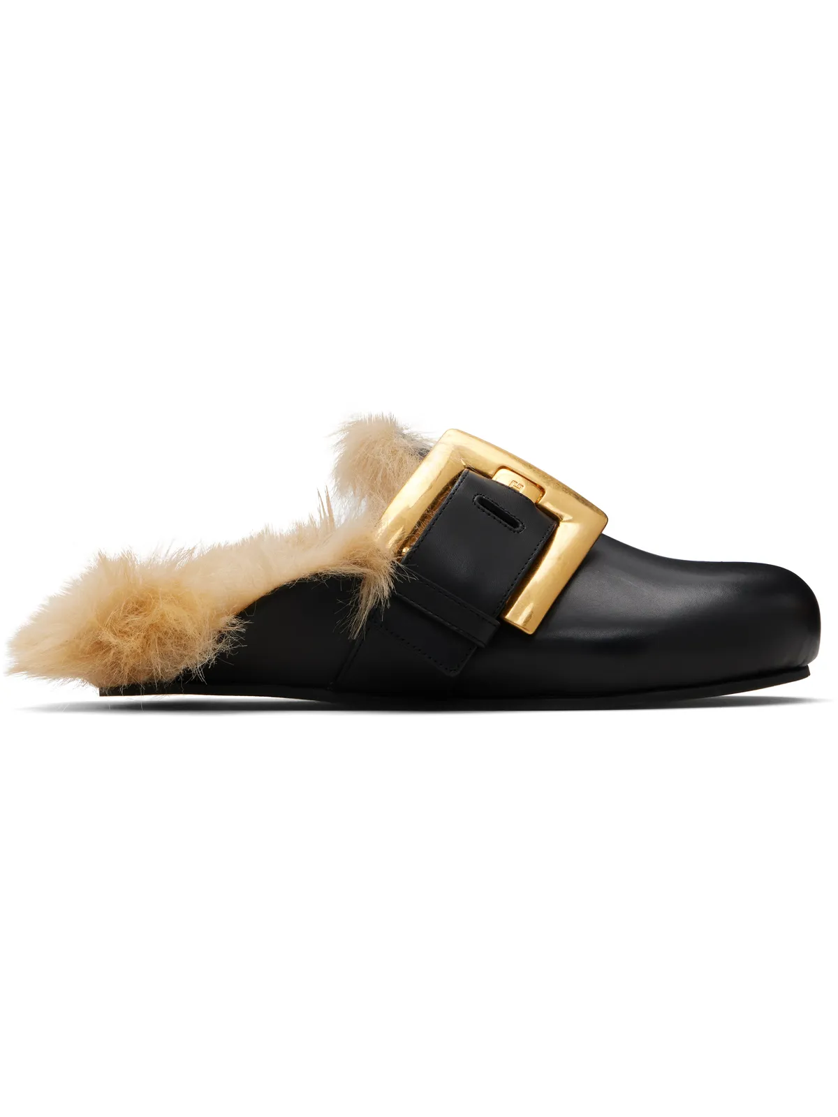 BALMAIN Flat Leather & Faux Fur ミュール - 画像1
