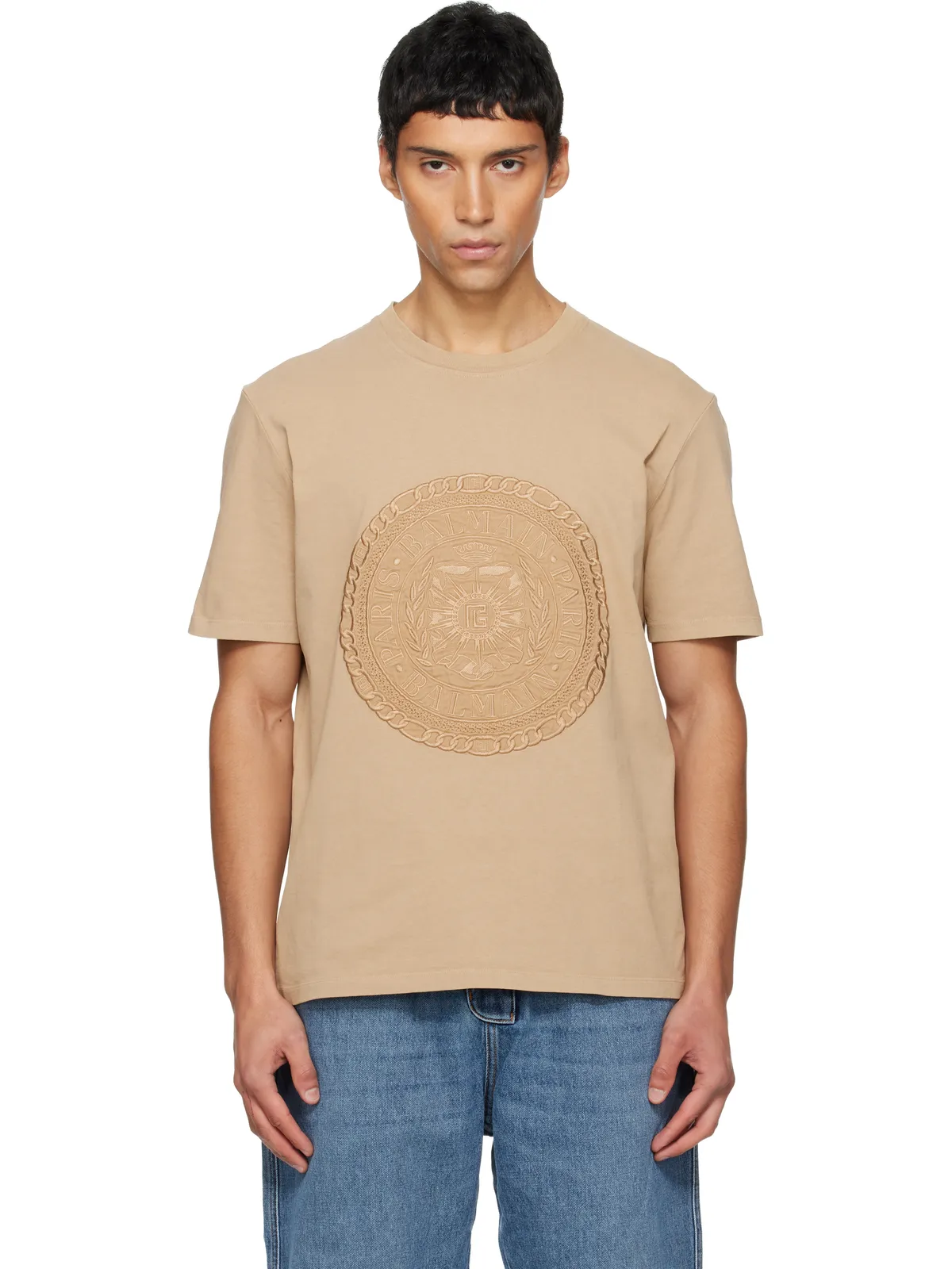 BALMAIN 'Balmain' Médaille エンブロイダリー Tシャツ - 画像1