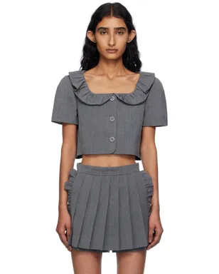 Pushbutton Frilled Neck クロップド トップス - サムネイル1