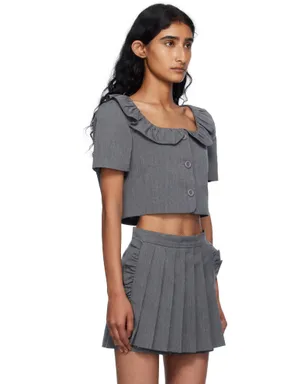 Pushbutton Frilled Neck クロップド トップス - サムネイル2