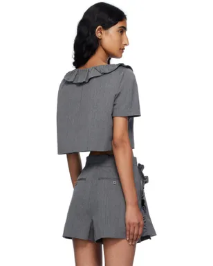Pushbutton Frilled Neck クロップド トップス - サムネイル3