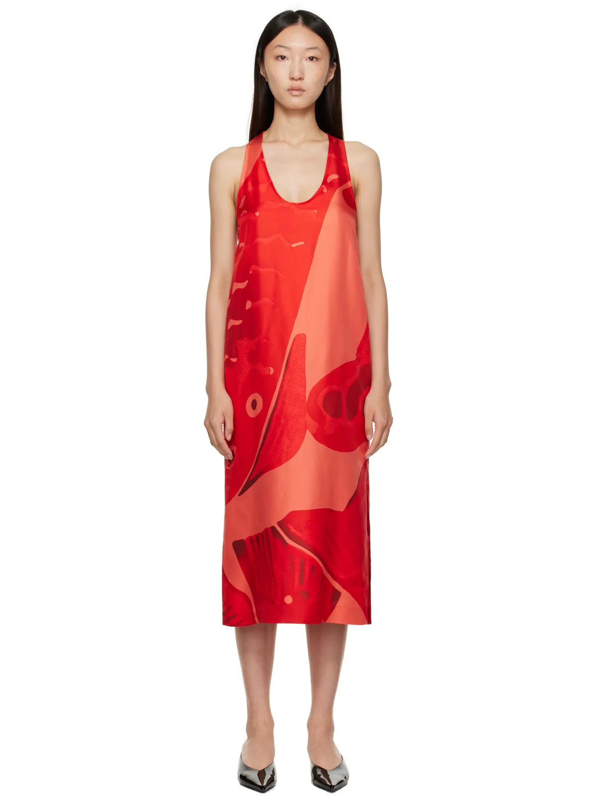 FERRAGAMO Fish Print シルク マキシワンピース - 画像1