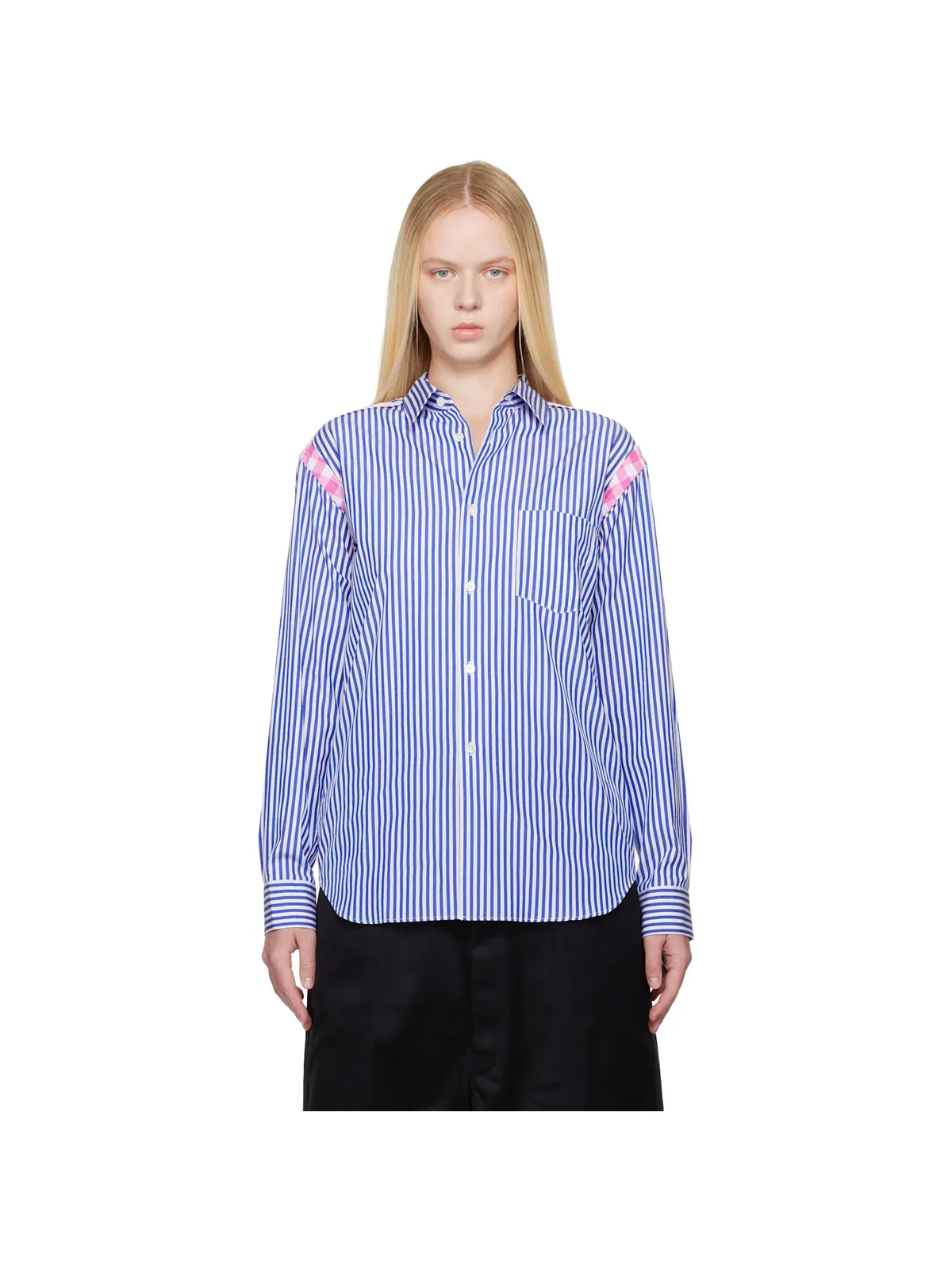 Comme des Garçons Shirt ストライプ ギンガムトリム シャツ - 画像1