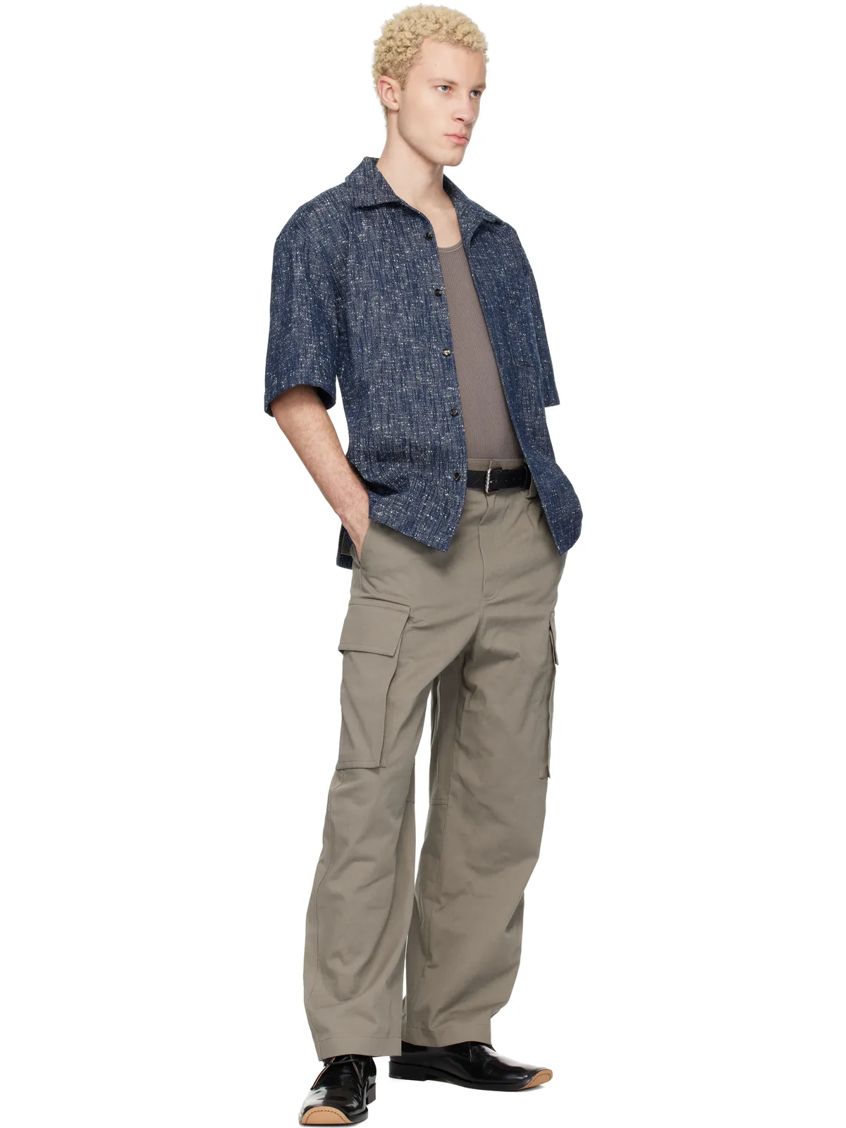 Bottega Veneta Textured Fleck Cotton Drill シャツ - 画像4
