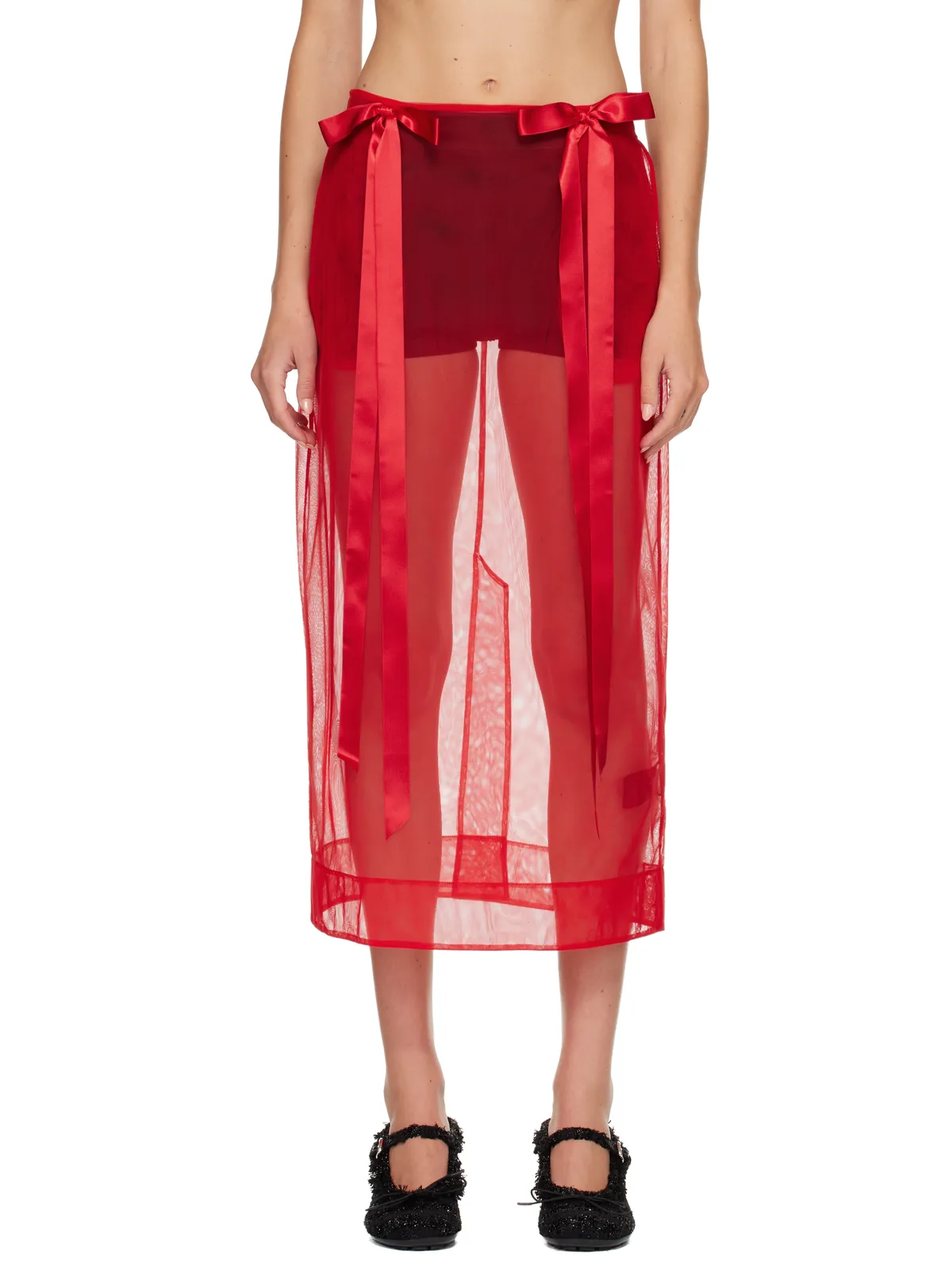 Simone Rocha Sheer Bow Ribbon ペンシル ミディアムスカート - 画像1