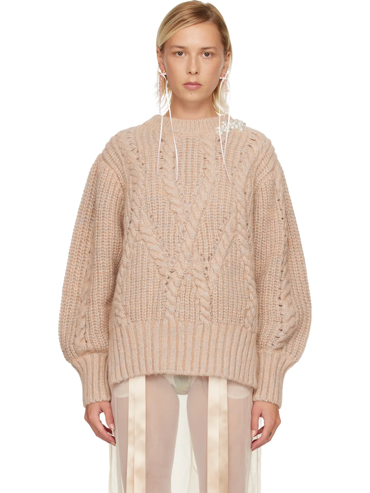Simone Rocha エンベリッシュド パフスリーブ チャンキーニット セーター - 画像1