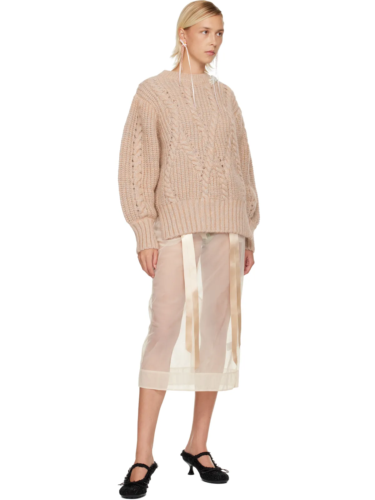 Simone Rocha エンベリッシュド パフスリーブ チャンキーニット セーター - 画像4