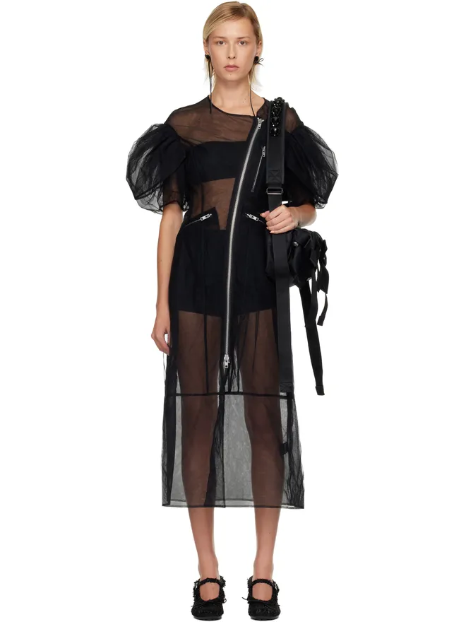 Simone Rocha Simone Rocha Sheer Sculpted Petal Sleeve Biker ミディアムワンピースの商品画像