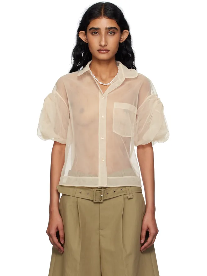 Simone Rocha Simone Rocha Bow Puff Sleeve シアー クロップド シャツの商品画像