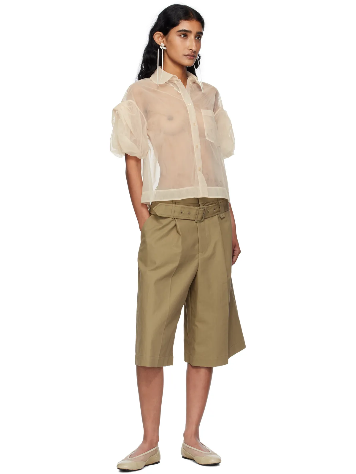 Simone Rocha Bow Puff Sleeve シアー クロップド シャツ - 画像4