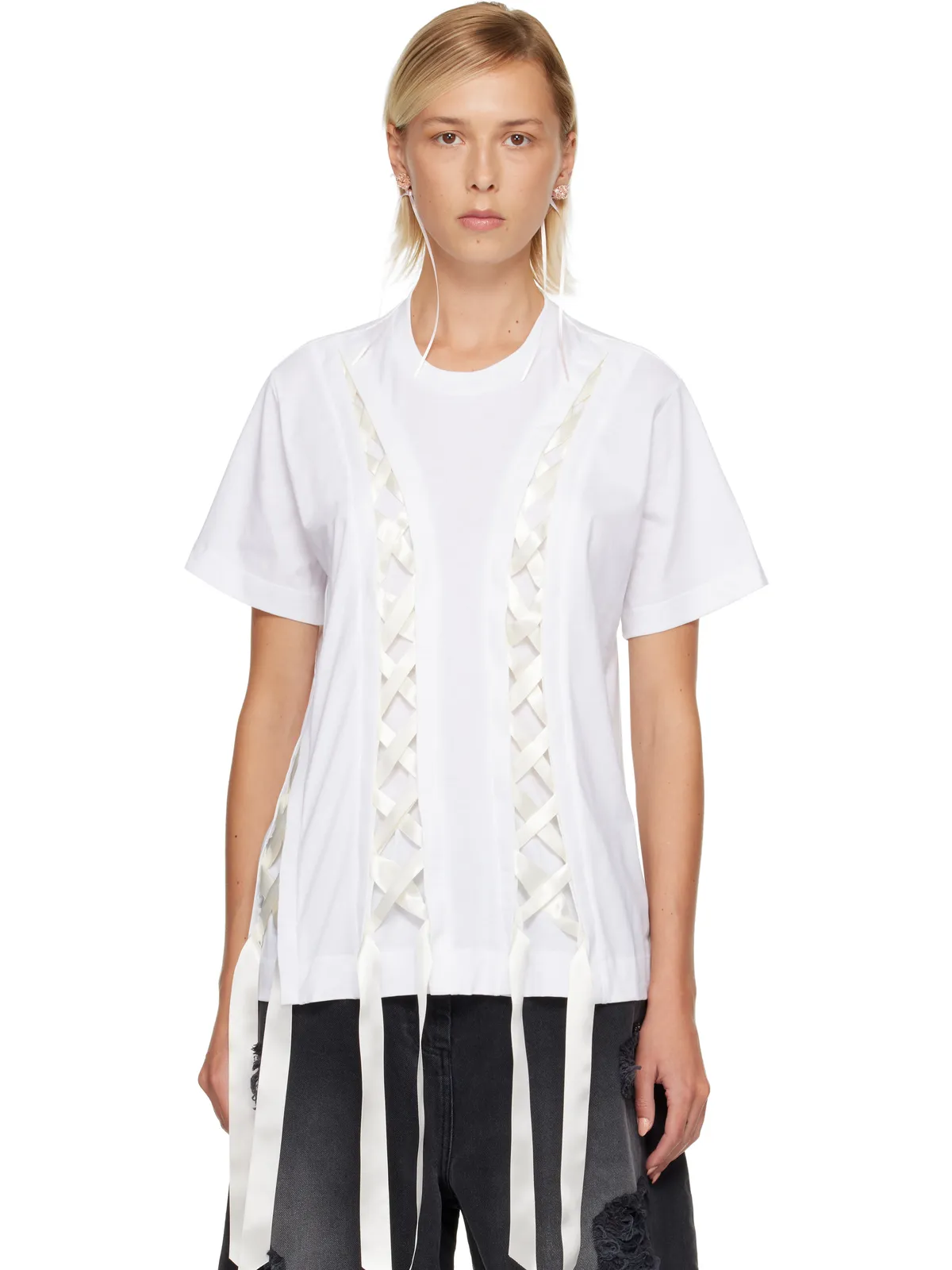 Simone Rocha Unraveling Ribbon Tシャツ - 画像1