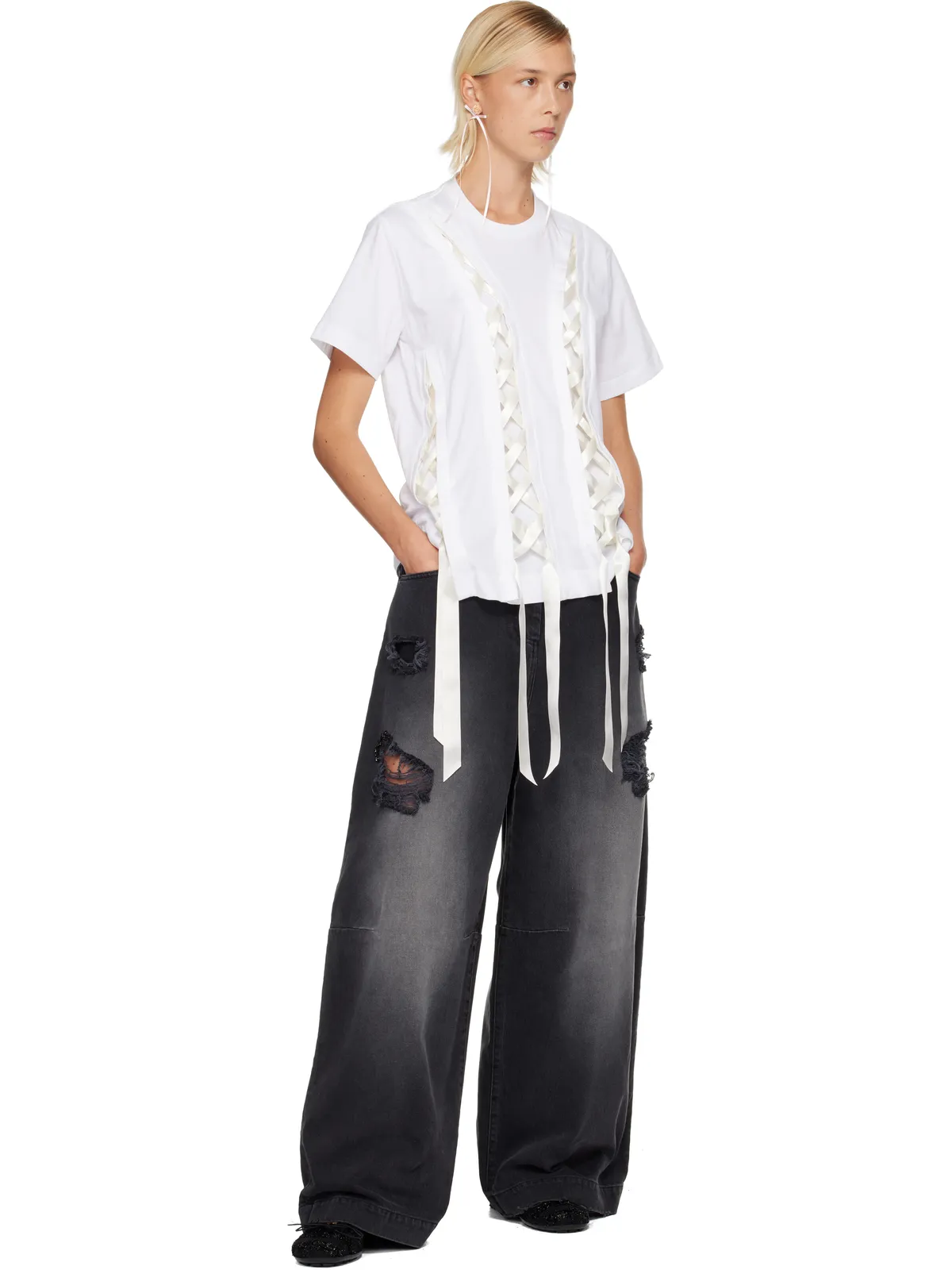 Simone Rocha Unraveling Ribbon Tシャツ - 画像4