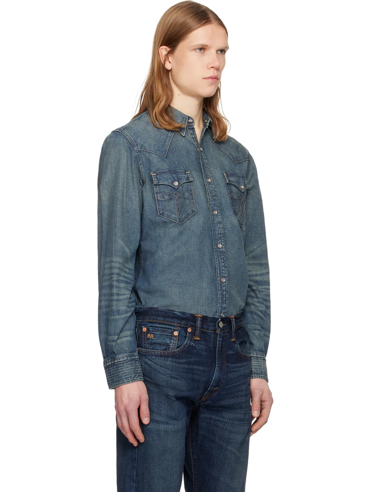 RRL スリムフィット デニム ウエスタンシャツ - 画像2