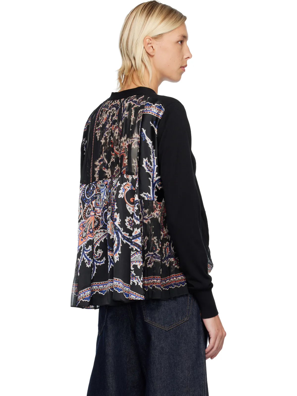 sacai ペイズリープリント＆コットン ニットカーディガン - 画像3