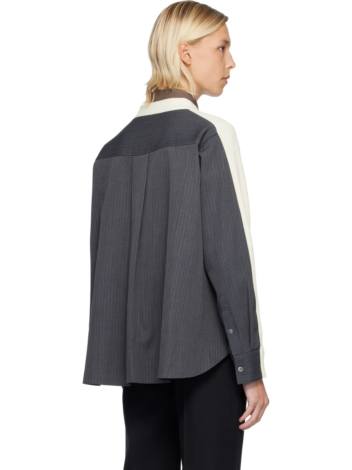 sacai ストライプ ドスキン＆ウールニット カーディガン - 画像3