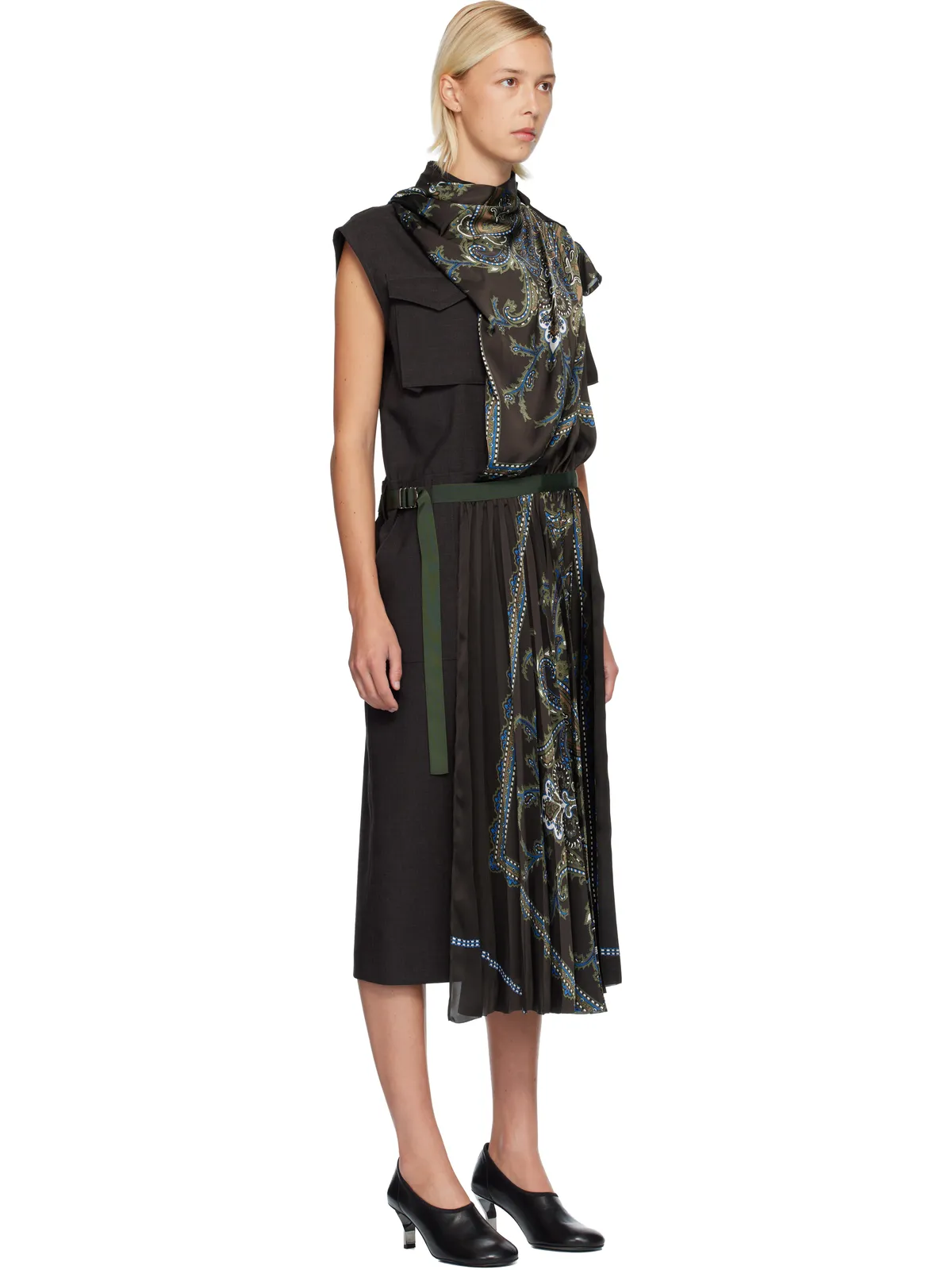 sacai Suiting & Paisley Print ミディアムワンピース - 画像2