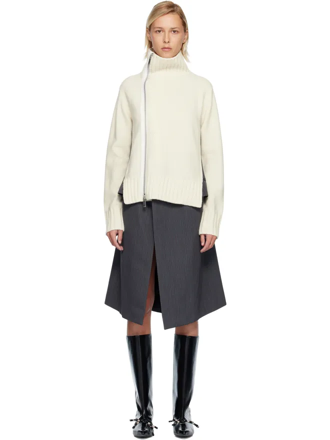 sacai sacai ストライプ ドスキン＆ウールニット ミディアムワンピースの商品画像